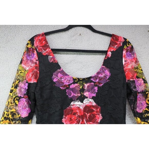 Venus 3/4 Mesh Sleeves Lace Sheer Floral Bodycon Dress-Large-Whimsigoth-Lined - Picture 13 of 13